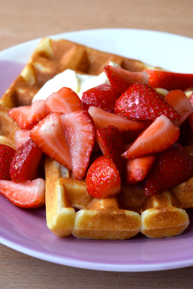 Buttermilk Waffles with Strawberries & Creme Fraiche | www.rachelphipps.com @rachelphipps