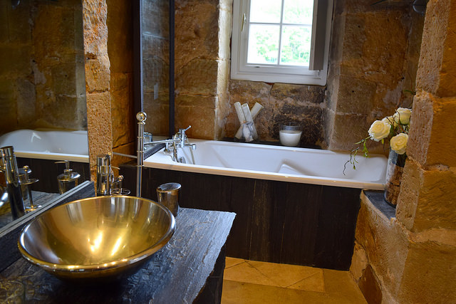 Rustic Bathroom at Chateau de Lissac | www.rachelphipps.com @rachelphipps