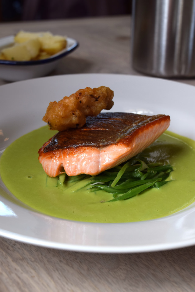 Sea Trout with Pea Sauce and a Deep Fried Oyster at The Sportsman, Seasalter | www.rachelphipps.com @rachelphipps