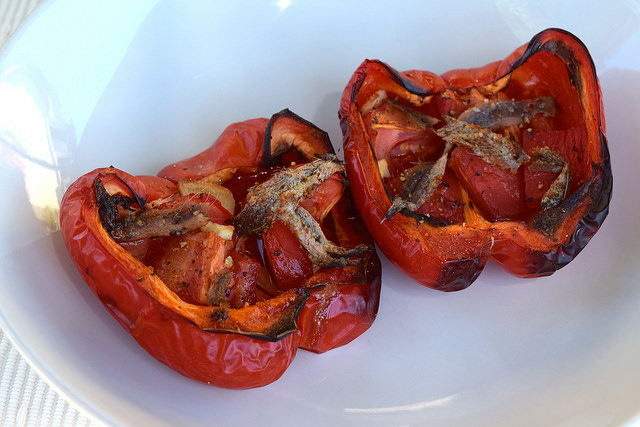 Italian Roasted Peppers with Tomatoes and Anchovies | www.rachelphipps.com @rachelphipps