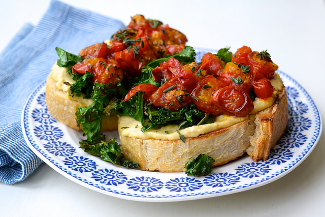 Hummus, Crispy Kale & Thyme Roasted Tomatoes on Toast | www.rachelphipps.com @rachelphipps