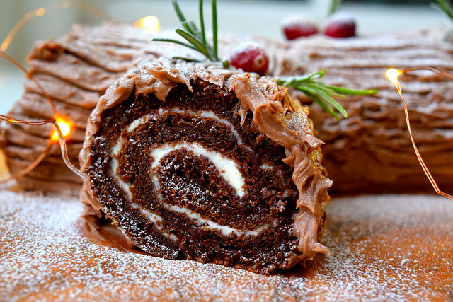 Christmas Chocolate Yule Log filled with Brandy Crème Fraîche | www.rachelphipps.com @rachelphipps