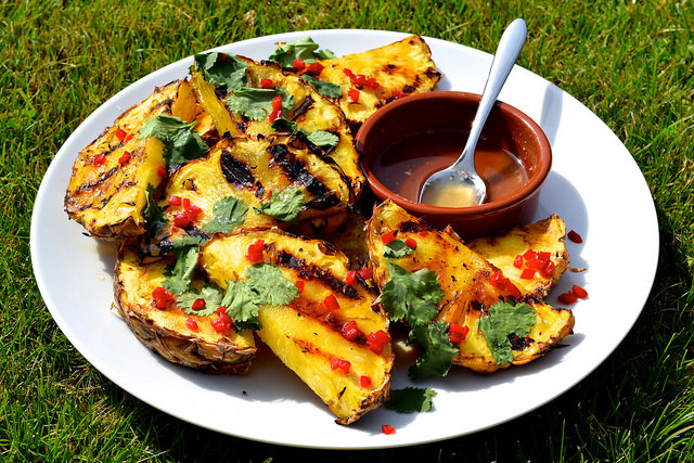 Barbecue Pineapple with Rum Syrup, Chilli and Coriander | www.rachelphipps.com @rachelphipps
