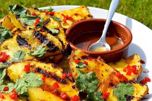 Barbecue Pineapple with Rum Syrup, Chilli and Coriander | www.rachelphipps.com @rachelphipps