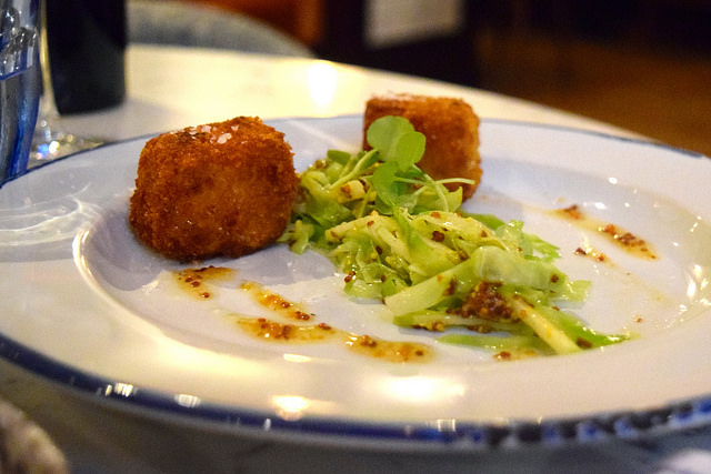 Pork Belly Fritters with Sweetheart Cabbage at The Pickled Hen, Marylebone | www.rachelphipps.com @rachelphipps