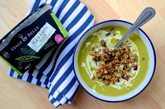 Cully & Scully Pea and Mint Soup with Bacon Granola | www.rachelphipps.com @rachelphipps