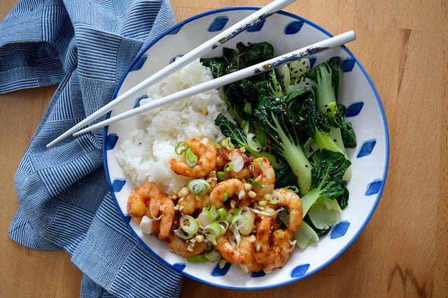 Korean Prawn Rice Bowl with Sesame Pak Choi #korean #prawn #shrimp #ricebowl #pakchoi #sesame