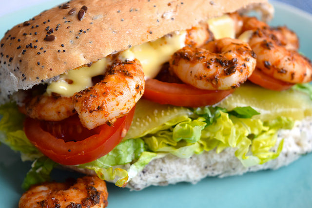 Lighter Southern-style Shrimp Po' Boy Sandwiches #poboy #sandwich #prawn #shrimp