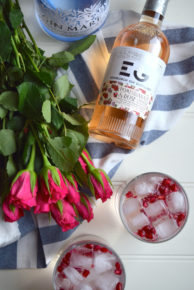 Valentines Day Rose and Pomegranate G and T's #ginandtonic #rose #pomegranate #gin #valentinesday