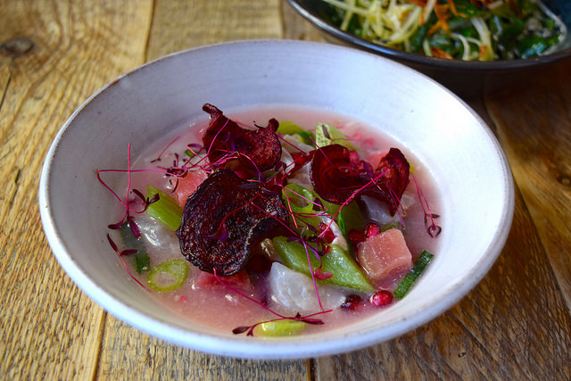 Sea Bream and Candy Beetroot Ceviche at Chicama, Chelsea