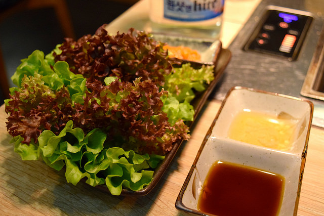 Lettuce, Miso & Dipping Sauces at SuperStar Korean Barbecue