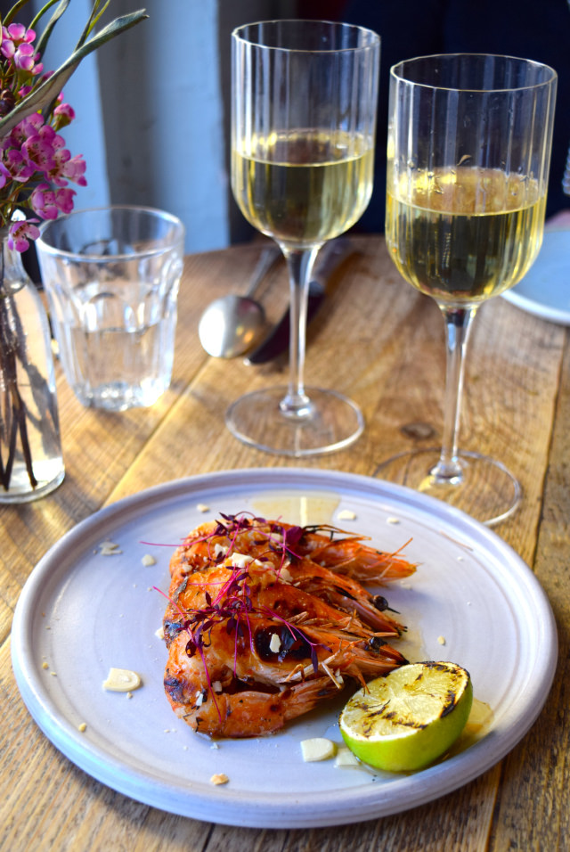 Griddled Prawns and White Wine at Chicama, Chelsea