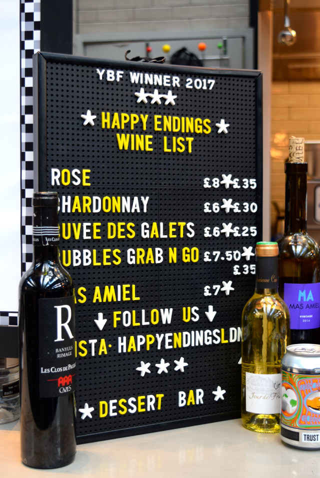 Happy Endings Wine List at The Kitchen at Old Spitalfields Market #happyendings #dessert #streetfood #london #spitalfields