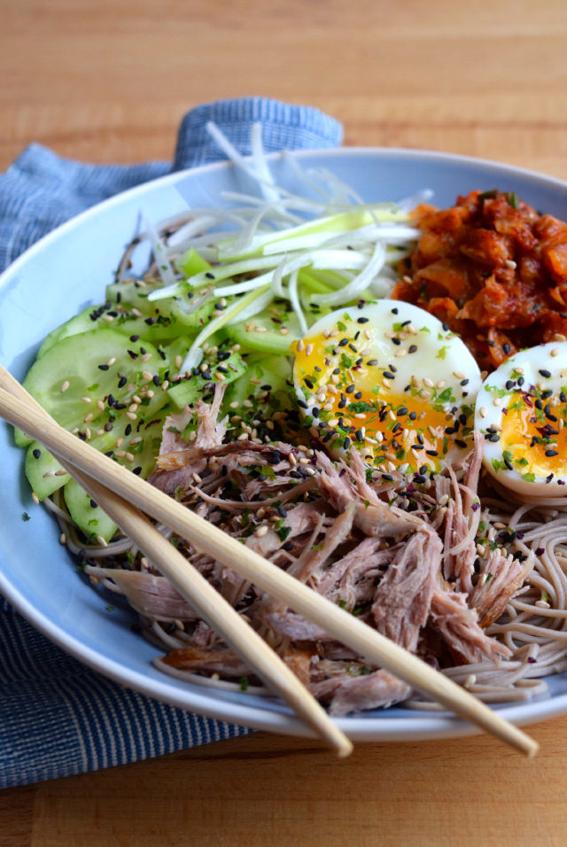 Cold Korean Noodle Bowl #korean #noodles #bowlfood #duck #eggs #soba