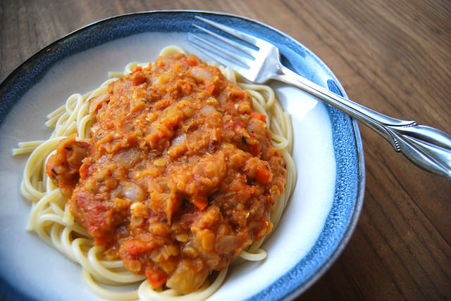 Freeze-ahead Red Lentil Ragu #lentil #ragu #pasta #meatfreemonday #vegetarian