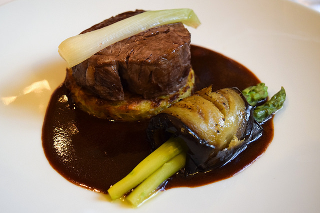 Beef, Aubergine & Asparagus at Manoir de Malagorse, France #beef #asparagus #aubergine #eggplant #hotel #travel #france