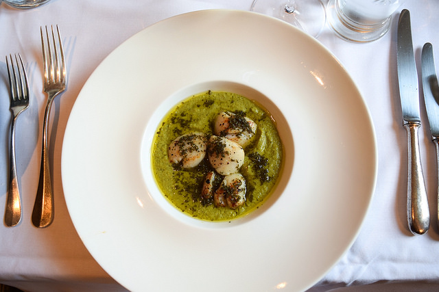 Scallops with Mint & Pea at Manoir de Malagorse, France #scallops #pea #mint #hotel #travel #france