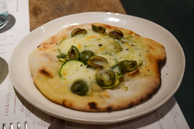 Mozzarella, Courgette and Green olive Pizzetta at La Goccia, Covent Garden #mozzarella #courgette #pizza #olive #coventgarden #london