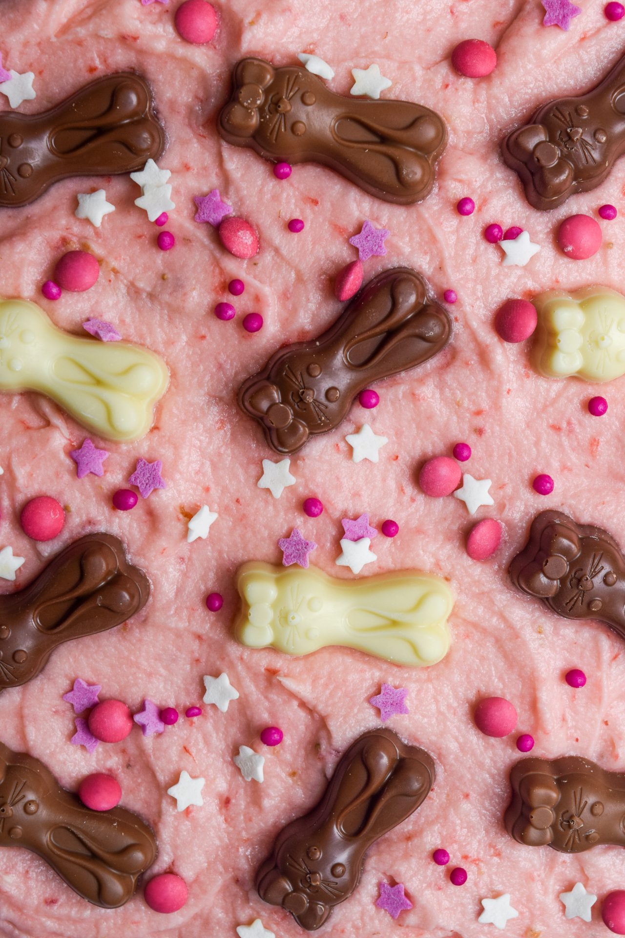 Neapolitan Vanilla Bean & Fresh Strawberry Easter Bunny Snacking Cake