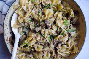 Pork & Mushroom Pasta Bows | Rachel Phipps