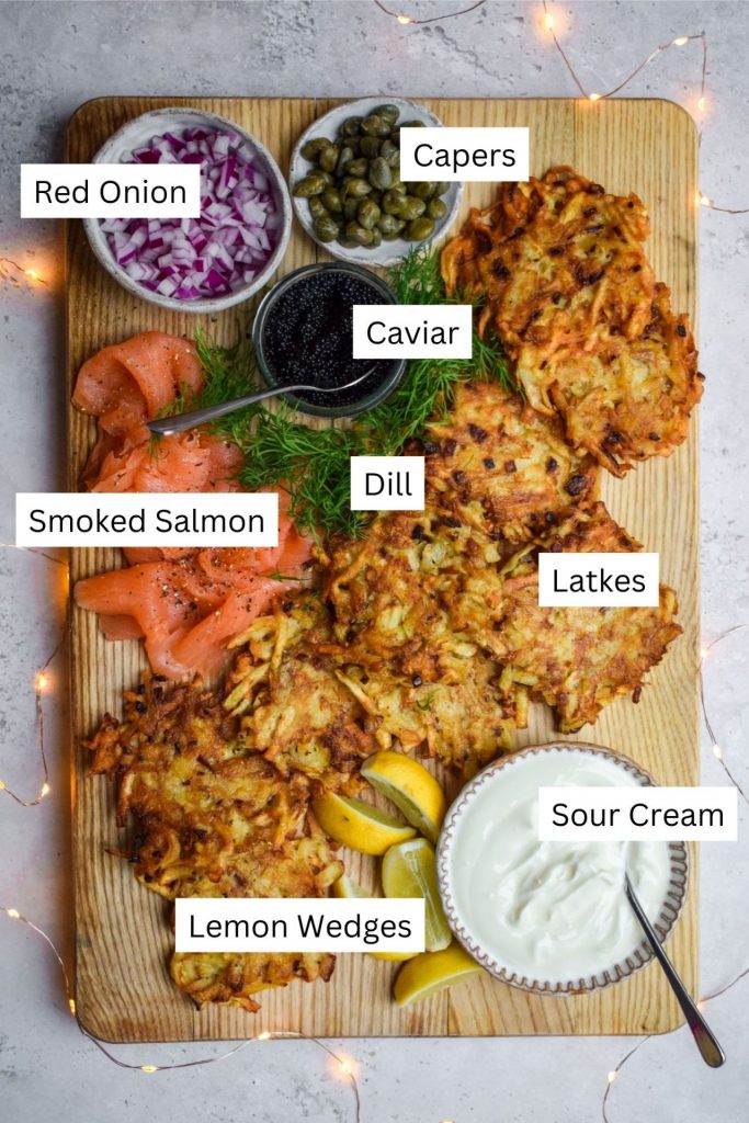 Latke Platter with all the items labeled with text boxes.