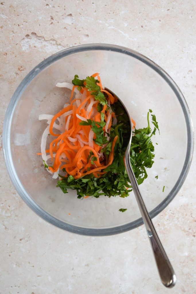 Banh Mi Slaw in a bowl with chopped coriander.