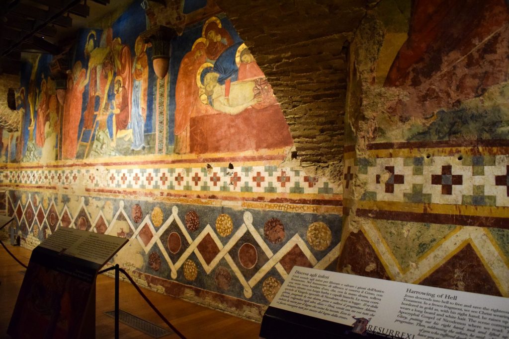 Restored frescos in the crypt of Siena cathdral.