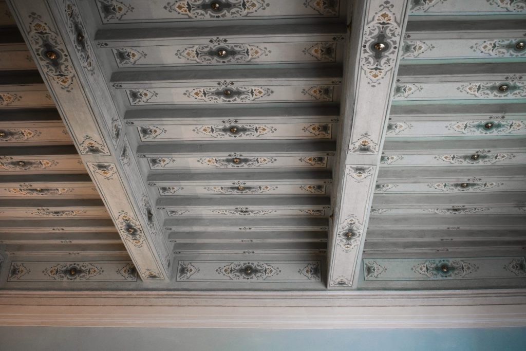 Painted beam ceiling at Palazzo Feroci