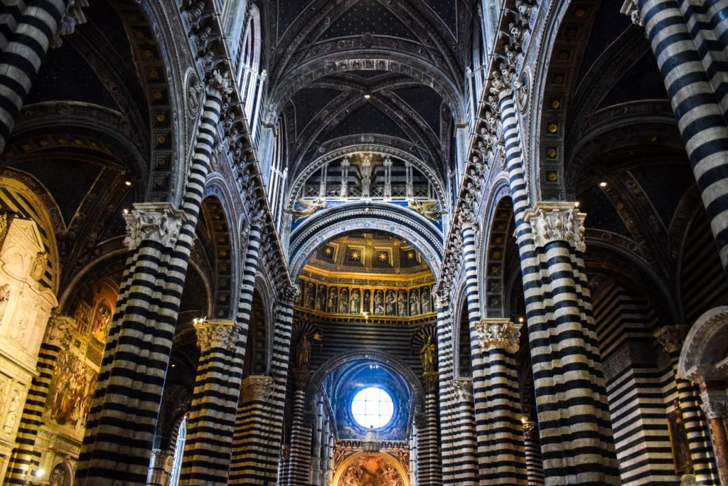 View of the vaulted ceiling of Siena cathdral.