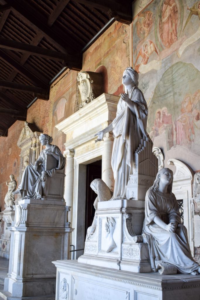 Classical style sculptures in a portico
