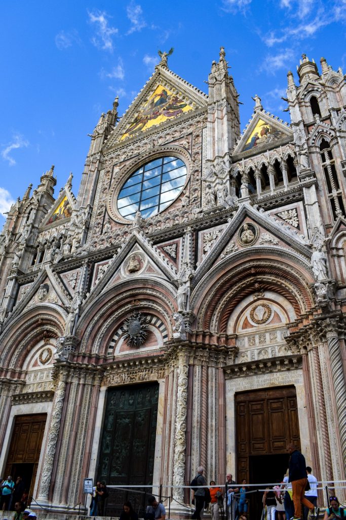 Close up of the facade of Siena cathedral.