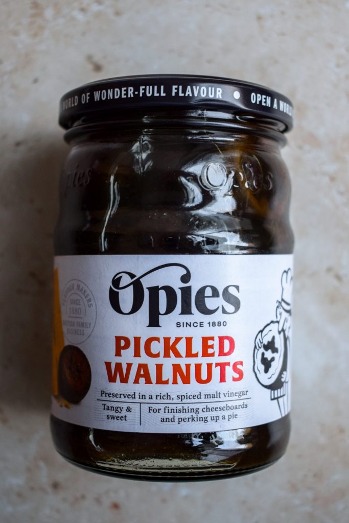 Jar of pickled walnuts.