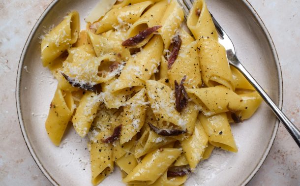 Plate of Anchovy Carbonara.