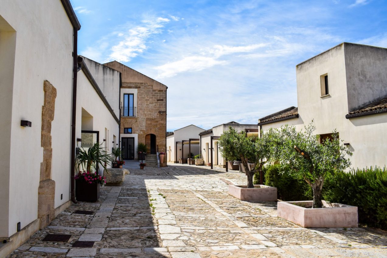 The courtyard at Baglio Sorìa Resort, Trapani.
