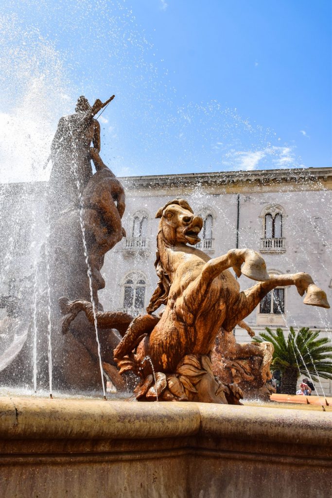 Close up of the fountain of Athena in Ortigia.