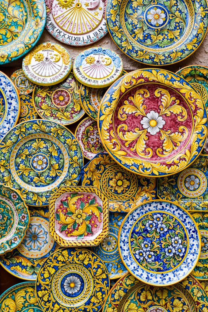 A walk of local pottery plates in Erice