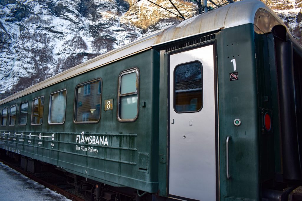 Green train on the Flam railway