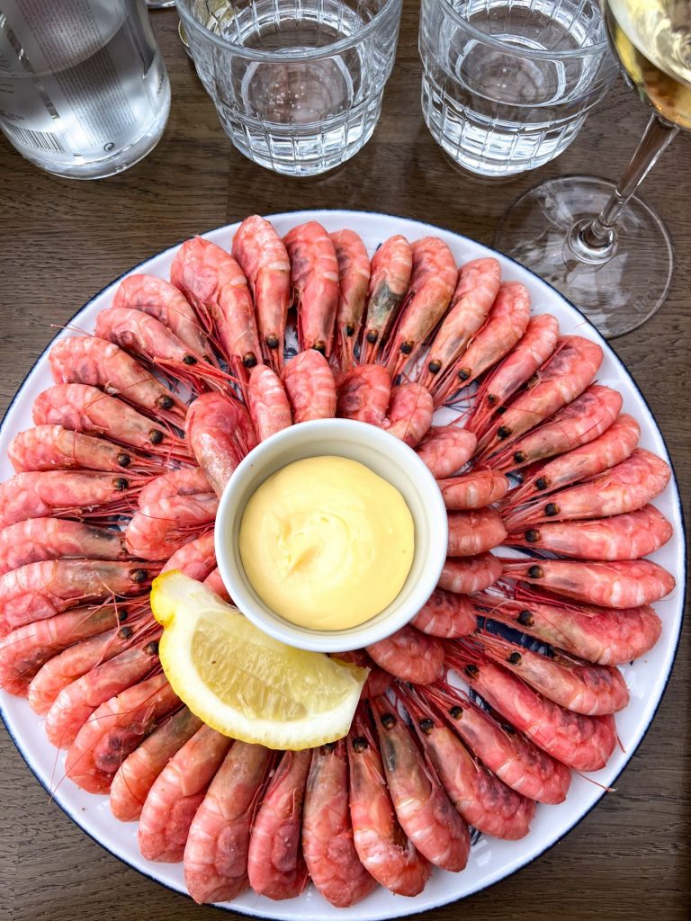 Giant platter of Norwegian shrimp.