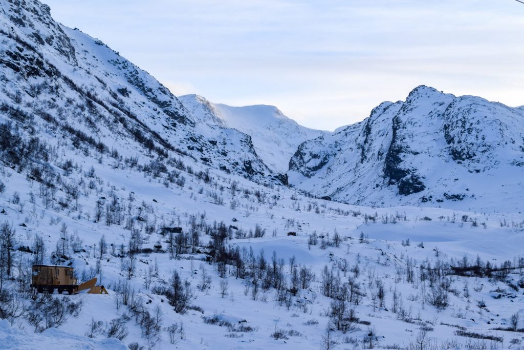 Snow covered mountains at Myrdal station