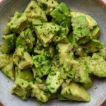 Close up of a bowl of French avocado salad.